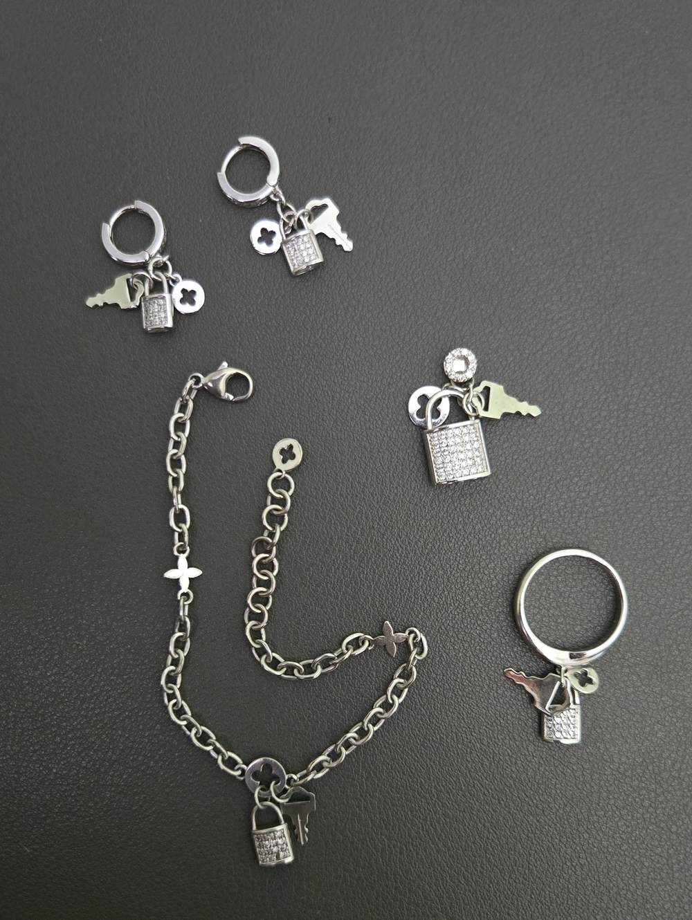 925 Silver Padlock & Key Charm Jewelry Set - Women's Accessories